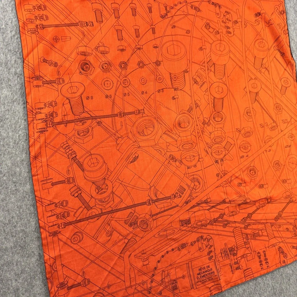 Hermes Carre H 65 Reve de Mecanique Elementaire Orange Cotton Scarf 2019 Box